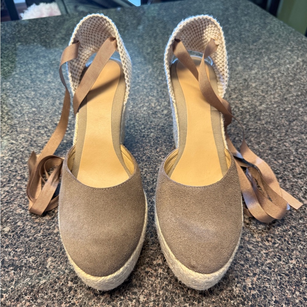 “MANEBI” Tan Suede Espadrille Platform Wedge - Picture 5 of 13
